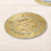 Diamanten und Gold Damaskus. 50. Hochzeitstag Runder Pappuntersetzer (Angewinkelt)