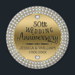 Diamanten und Gold Magnet zum 50. Jahrestag der Ho<br><div class="desc">Eleganter 50. Hochzeitstag mit weißem Diamantenkreis,  glänzender goldener Hintergrund. 50. Hochzeit Jubiläum Text-Design in schwarz mit glänzenden Akzenten. Individueller Name und Jahr der Hochzeit.</div>
