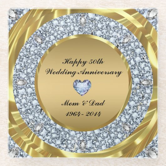 Diamanten und metallisches Gold Glasuntersetzer (Vorderseite)