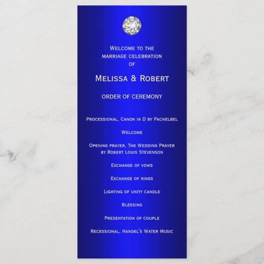 Diamanten und Perlen Blue Wedding Programm (Vorderseite)