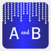 Diamanten und Perlen Blue Wedding Quadratischer Aufkleber (Vorderseite)