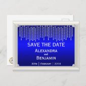 Diamanten und Perlen Blue Wedding Save the Date Ankündigungspostkarte (Vorne/Hinten)
