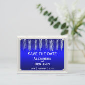 Diamanten und Perlen Blue Wedding Save the Date Ankündigungspostkarte (Stehend Vorderseite)