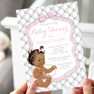 Diamanten und Perlen Ethnische Mädchen-Baby-Party Einladung