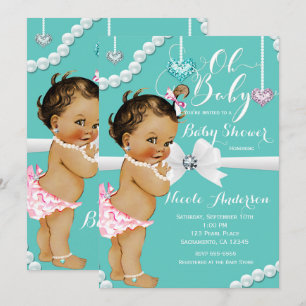 Diamanten und Perlen Vintage Babymädchen-Party Einladung