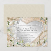 Diamanten und Perlen Weißer Rose Quinceanera Einladung (Vorne/Hinten)
