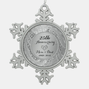 Diamanten und Silber zum 25. Hochzeitstag Schneeflocken Zinn-Ornament