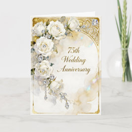 Diamanten und weiße Rosen 75. Hochzeitstag Karte