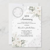 Diamanten weiße Blumen 60. Hochzeitstag Einladung (Vorderseite)
