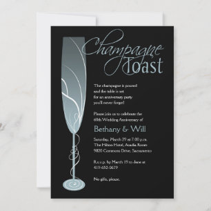 Diamantene Champagner-Toast-Einladung Blau Einladung