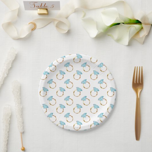 Diamantene Eheringe Muster Pappteller (Hochzeit)