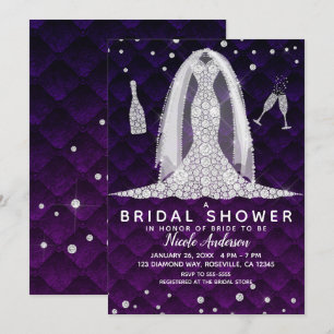 Diamantene Hochzeitskleid Königlich Violette Braut Einladung