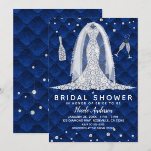 Diamantene Hochzeitskleid Königlichblaue Bridal Sh Einladung