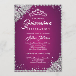 Diamantene Lace Sparkle Pink Silber Quinceanera Einladung