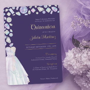 Diamantene Prinzessin Lila Quinceanera und Messe Folieneinladung