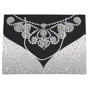Diamantene schwarze Damen-Silber-Tasche Große Geschenktüte