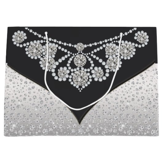 Diamantene schwarze Damen-Silber-Tasche Große Geschenktüte (Vorderseite)
