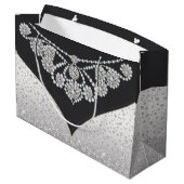 Diamantene schwarze Damen-Silber-Tasche Große Geschenktüte (Rückseite Schrägansicht)