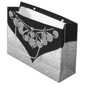 Diamantene schwarze Damen-Silber-Tasche Große Geschenktüte (Vorderseite Schrägansicht)