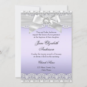 Diamantene Spitze und violette Schleife Tauf Einla Einladung