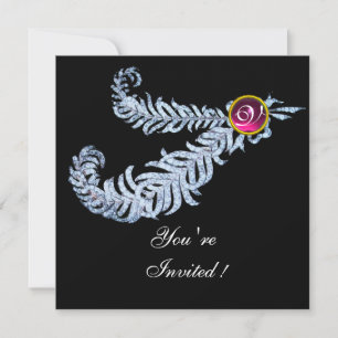 DIAMANTENFEATHER MONOGRAMM , roter Rubin, rosa Einladung