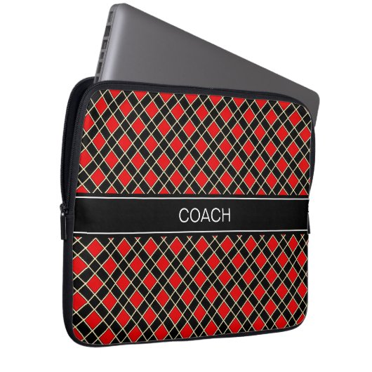 Diamantenmuster in Schwarz und Rot & Gürtel Laptopschutzhülle (Vorne Rechts)