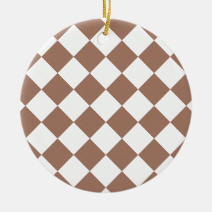 Diamantenmuster in Weiß und Mocha Mousse Keramik Ornament