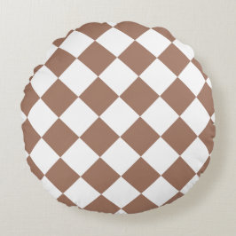Diamantenmuster in Weiß und Mocha Mousse Rundes Kissen