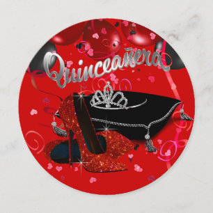 Diamantentiarara Rot und Schwarz Quinceanera Einladung