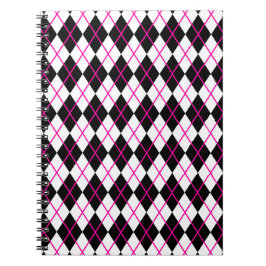 Diamantform Argyle-Druck Schwarz und Rosa Notizblock