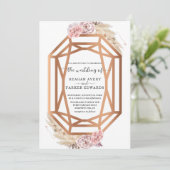 Diamantförmige Pampasgras-Hochzeit Einladung (Stehend Vorderseite)