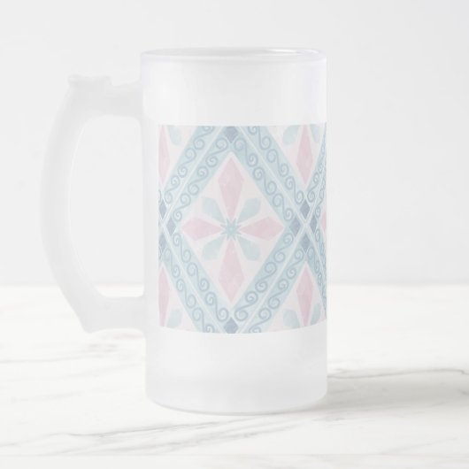 diamantförmiges blaues Muster Mattglas Bierglas (Links)