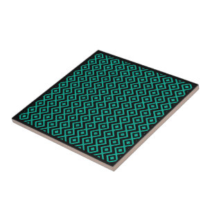 Diamantförmiges Harlekin-Muster Schwarz Türkis Fliese