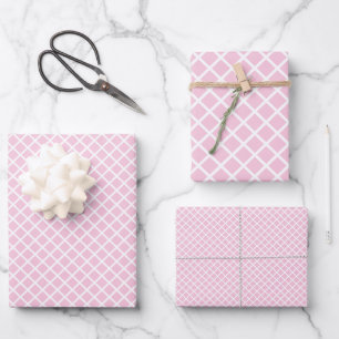 Diamantgitter weiß - Hellrosa Geschenkpapier Set
