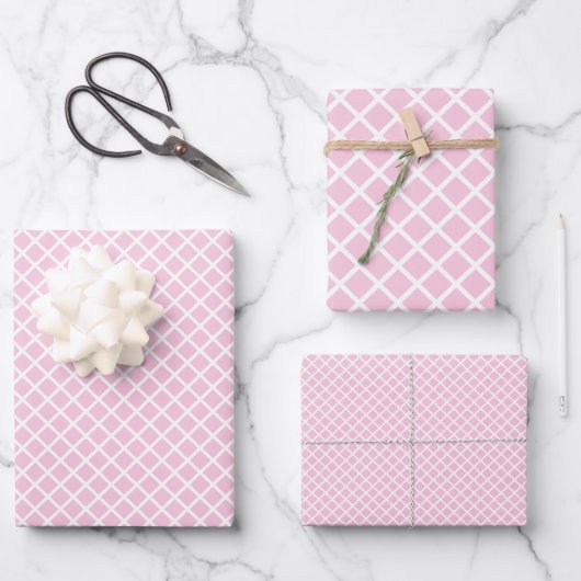 Diamantgitter weiß - Hellrosa Geschenkpapier Set (Vorderseite)