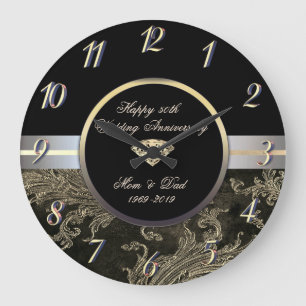 Diamantgoldene Wirbel Damast50. Hochzeitstag Große Wanduhr
