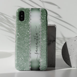Diamantgrün Falscher Glitter Kalligrafie Monogramm Samsung Galaxy Hülle