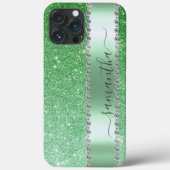 Diamantgrüner Glitter-Calligraphy-Monogramm-Name Case-Mate iPhone Hülle (Rückseite)
