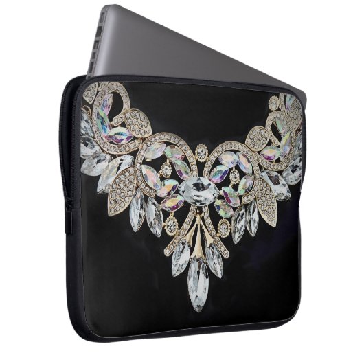 Diamanthalskette schwarz silber elegant laptopschutzhülle (Vorne Rechts)