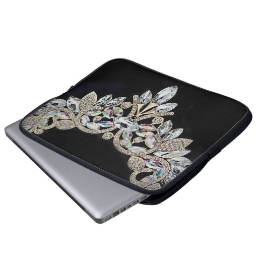 Diamanthalskette schwarz silber elegant laptopschutzhülle (Vorne Knopf)