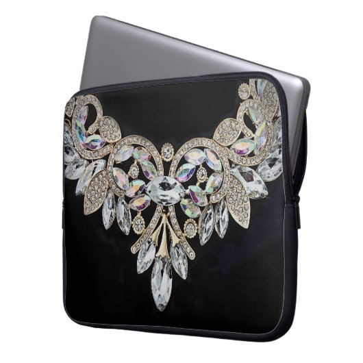Diamanthalskette schwarz silber elegant laptopschutzhülle (Vorderseite Links)