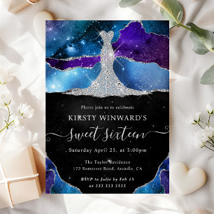 Diamantkleid und Galaxy-Achat Sweet 16 Einladung