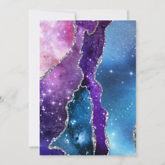 Diamantkleid und Galaxy Agate Brautparty Einladung (Rückseite)