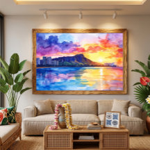 Diamantkopf Waikiki Hawaii Aquarellmalerei