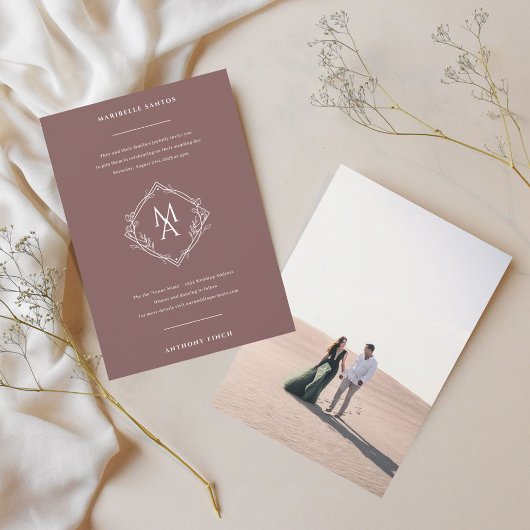 Diamantmonogramm mit Blume Einladung