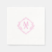 Diamantmonogramm mit rosa Blume Serviette (Vorderseite)