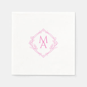 Diamantmonogramm mit rosa Blume Serviette