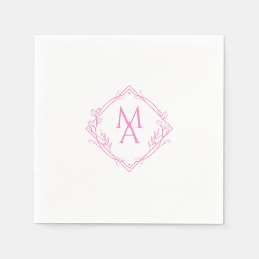 Diamantmonogramm mit rosa Blume Serviette (Vorderseite)
