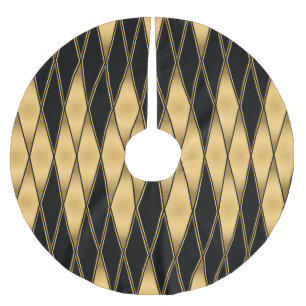 Diamantmotiv: goldschwarz elegantes Muster. Polyester Weihnachtsbaumdecke
