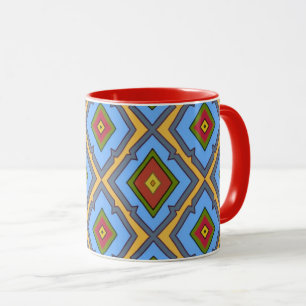 Diamantmuster Blau Rot Gelb Grün  Tasse